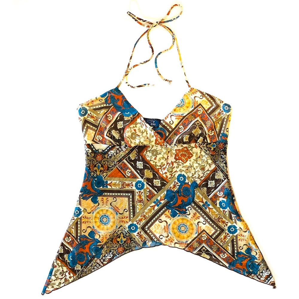 Rag 2000s Style Patchwork Pattern Halter Top - image 1
